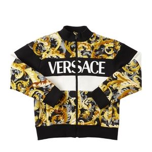 Versace Kids Black baroccoflags zip-sweater